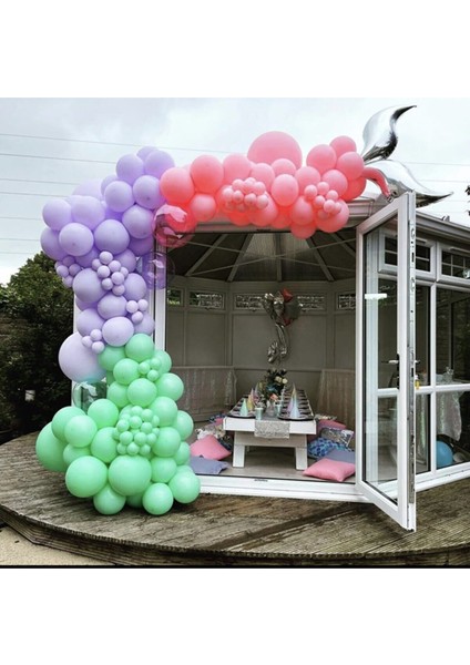 Pastel Mint Yeşili Lila Pembe Balon Zinciri 100 Adet + 5 mt Balon Zinciri