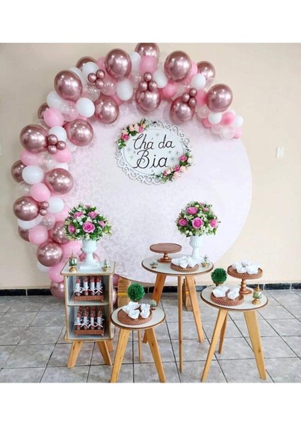 Krom Pembe Pastel Beyaz Pembe Şeffaf Balon Zinciri 100 Adet + 5 Metre Balon Zinciri