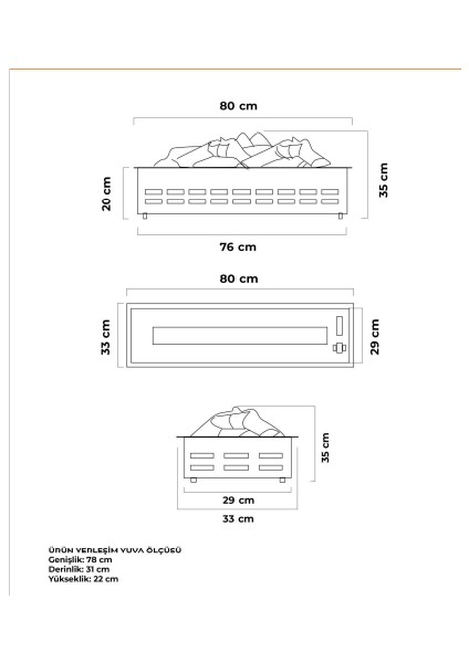 3 Boyutlu Elektrikli Şömine (80 Cm)