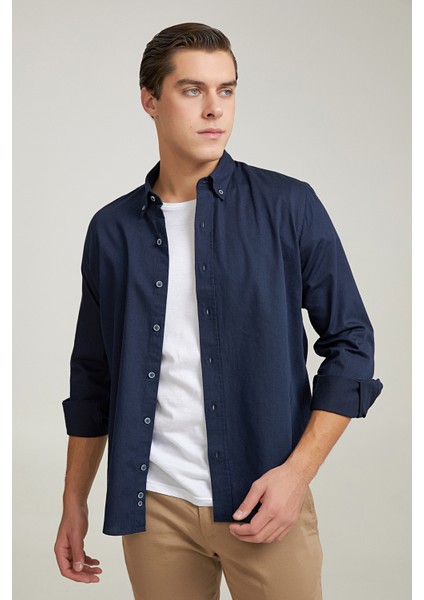 Regular Fit Lacivert Gabardin Gömlek