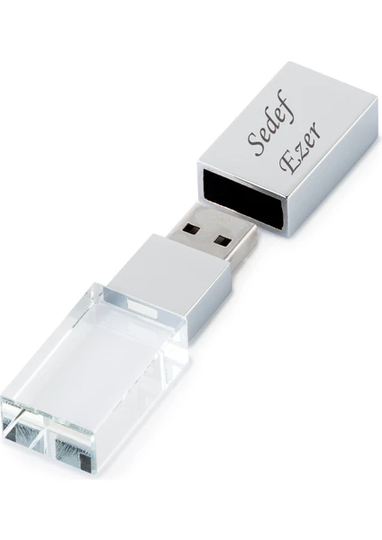 Sedef Silver Isme Kişiye Özel Hediyelik 32 GB Metal Kutulu Kristal USB Bellek