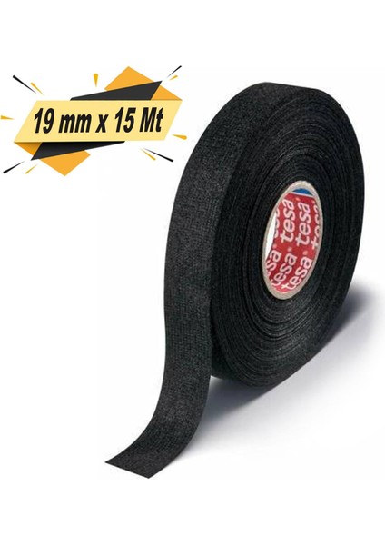 Tesa Tüylü Bant Polyester Bez Kablo Sarma Bandı 19 mm x 15 Metre Siyah