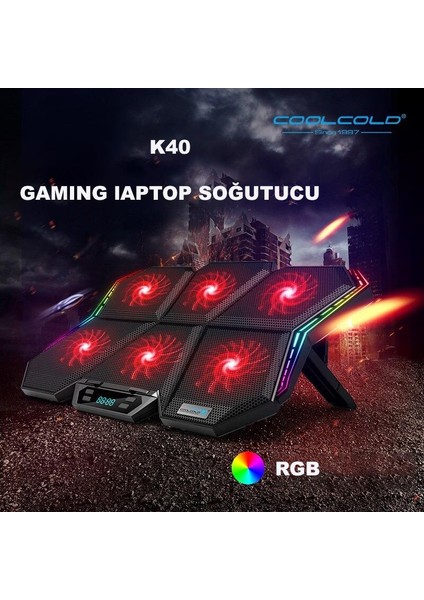 Cool Cold  LED K40 6 Fanlı 17 Inç Rgb Laptop Notebook Soğutucu Stand