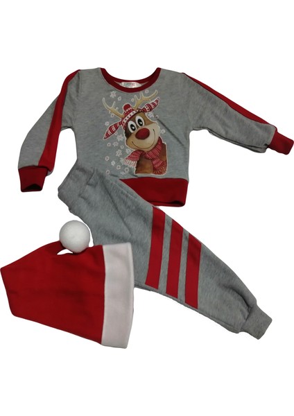 Geyik Baskılı Penye Unisex Kız-Erkek Çocuk Eşofman Takımı 3'lü Set 1-8 Yaş