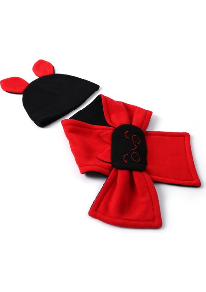 Gülen Yüz Nakışlı, Kırmızı - Siyah Polar Fular Atkı- Bere Set Kız - Erkek Çocuk Unisex fiyatları