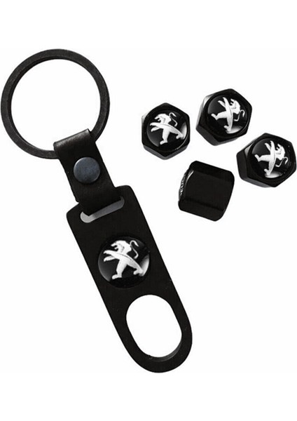 Peugeot Paslanmaz Çelik Sibop Kapağı ve Anahtarlık Seti