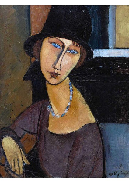 VeraStore Amedeo Modigliani Şapka ve Kolyesi ile Jeanne Hebuterne Kanvas Tablo