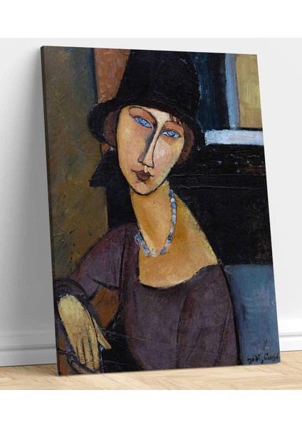 VeraStore Amedeo Modigliani Şapka ve Kolyesi ile Jeanne Hebuterne Kanvas Tablo fiyatları