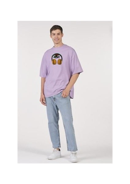 Oversize T-Shirt Sonds Of Burger Baskılı Lila Erkek-Kadın