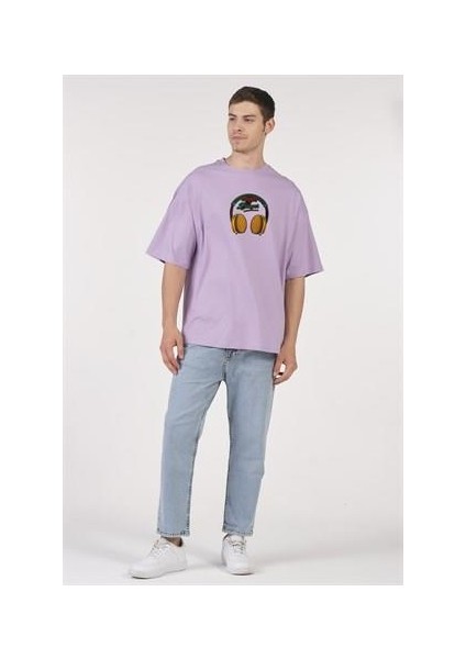 Oversize T-Shirt Sonds Of Burger Baskılı Lila Erkek-Kadın fiyatları