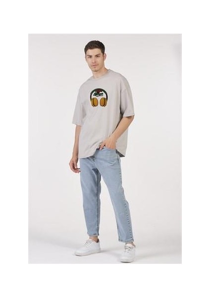 Oversize T-Shirt Sonds Of Burger Baskılı Açık Gri Erkek-Kadın fiyatları