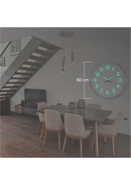 Büyük Dev 60 cm Ebat Ebadında Aluminyum Çerçeve Gerçek Ön Camlı Gece Görünen Fosforlu Duvar Saati