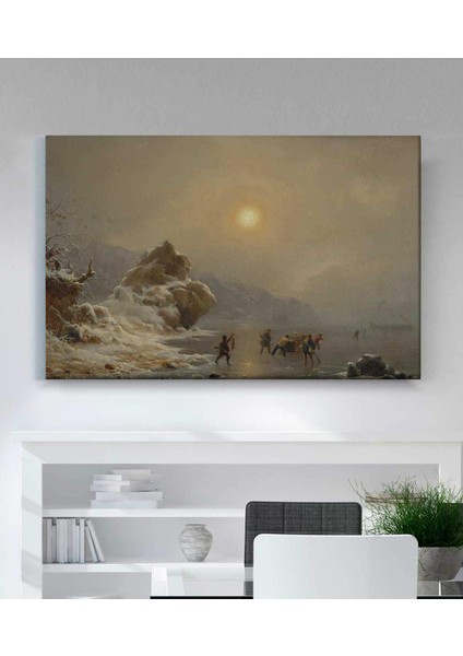 Andreas Achenbach Buz Üzerinde Avcılar Kanvas Tablo
