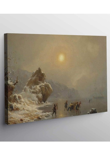 Andreas Achenbach Buz Üzerinde Avcılar Kanvas Tablo