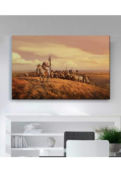 Atları Üstünde Amerikan Yerlileri Kanvas Tablo