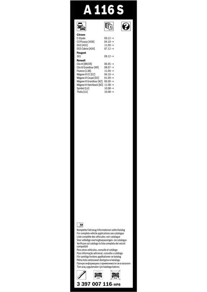 Aerotwin Silecek Seti - [600/400 mm] Renault Clio 3 (2005 - 2015) [br/cr] - A 116 S