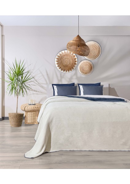 Twin Soft Pamuklu Tek Kişilik Battaniye Mavi Krem 150 x 200 5005A
