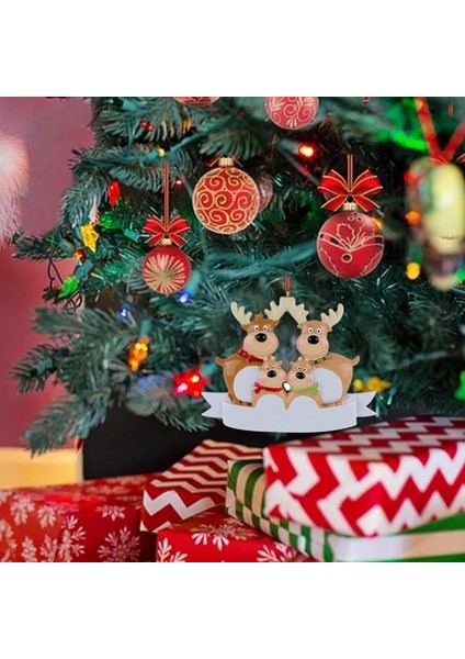 Kişiselleştirilmiş Ren Geyiği Aile Süsleri Heykeli Yazılabilir Noel Ağacı Dekor 4 Kafa (Yurt Dışından)