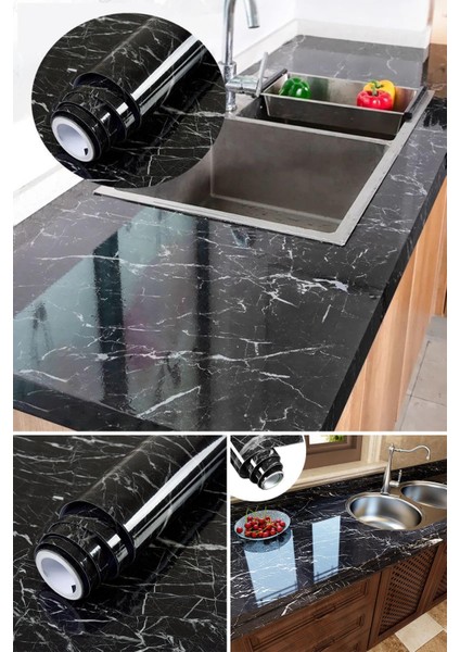 60 cm x 100 cm Siyah Mermer Desen Mutfak Banyo Dolap Tezgah Üstü Folyo Kaplama fiyatları