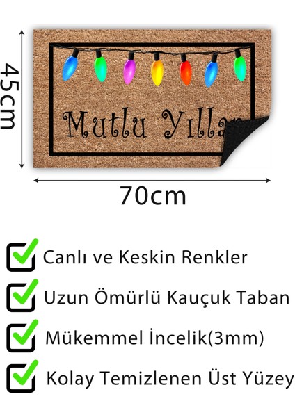 Mutlu Yıllar Yılbaşı Kapı Önü Paspası Yılbaşı Dekoru Dış Mekan ve Ev Içi Paspas 45X70CM