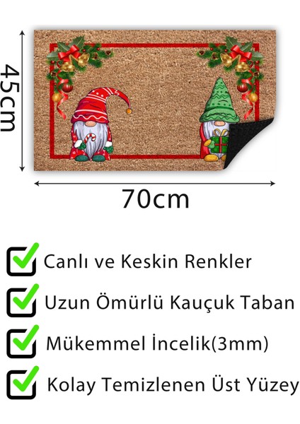 Sevimli Cüceler Yılbaşı Kapı Önü Paspası Yılbaşı Dekoru Dış Mekan ve Ev Içi Paspas 45X70CM