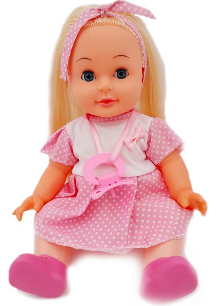 Altını Islatan Türkçe Konuşan Pembe Puantiye Elbiseli 35 Cm Roza Et Bebek
