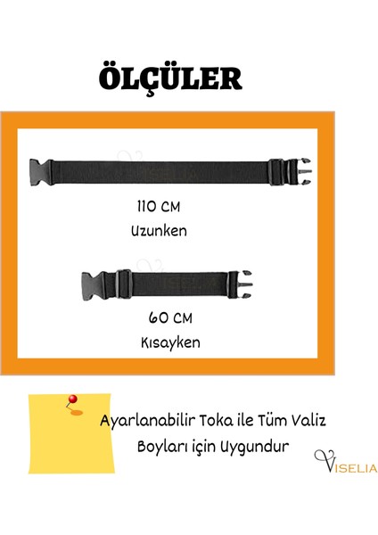 Valiz Kemeri Emniyet Tokalı Ölçüsü Ayarlanabilir Bavul Güvenlik Emniyet Kemeri 2 Adet