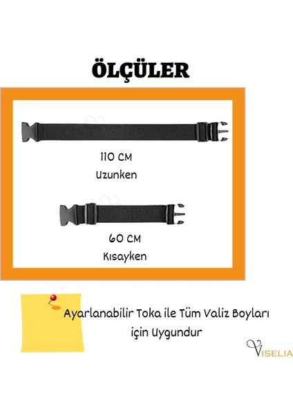 Valiz Kemeri Emniyet Tokalı Ölçüsü Ayarlanabilir Bavul Güvenlik Emniyet Kemeri 2 Adet