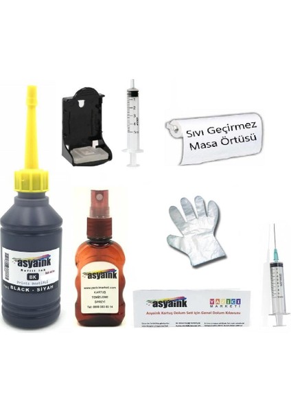 Hp 300, 301, Hp 302 Uyumlu Siyah Kartuş Dolum Seti 250ML