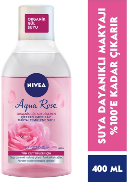 Aqua Rose Organik Gül Suyu Içeren Çift Fazlı Temizleme Suyu 400 ml