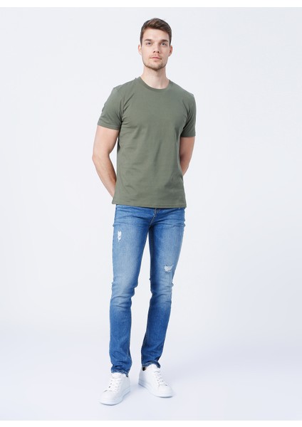 Düşük Bel Slim Fit Mavi Erkek Denim Pantolon 5156