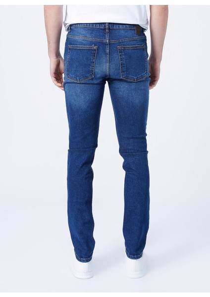 Düşük Bel Slim Fit Koyu Mavi Erkek Denim Pantolon 5158