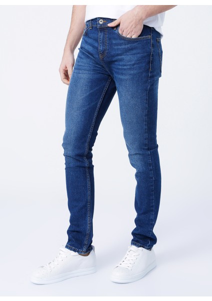 Düşük Bel Slim Fit Koyu Mavi Erkek Denim Pantolon 5158