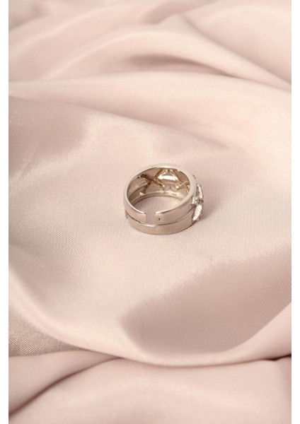 Gümüş Renk Metal Zirkon Taşlı Çarpı Model Ayarlanabilir Kadın Yüzük fiyatları