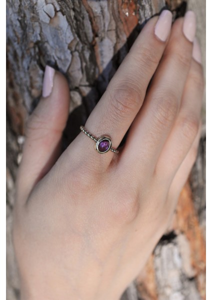 Kadın Mini Mor Kuvars Taşlı Altın Yüzük