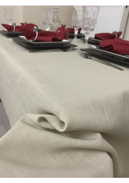 Keten Görünümlü Begonvil Masa Örtüsü Kapuçino modelleri