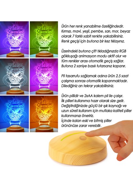Kişiye Özel Harry Potter Hediyesi Ravenclaw Hogwarts, Ravenclaw Hediyesi 3D LED Lamba