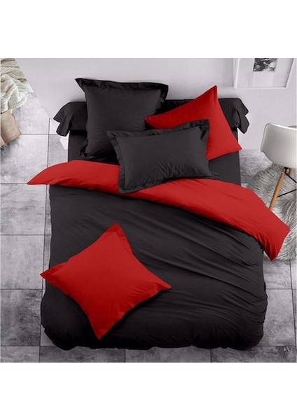 Kırmızı Siyah Pamuk Saten Çift Kişilik Nevresim Takımı