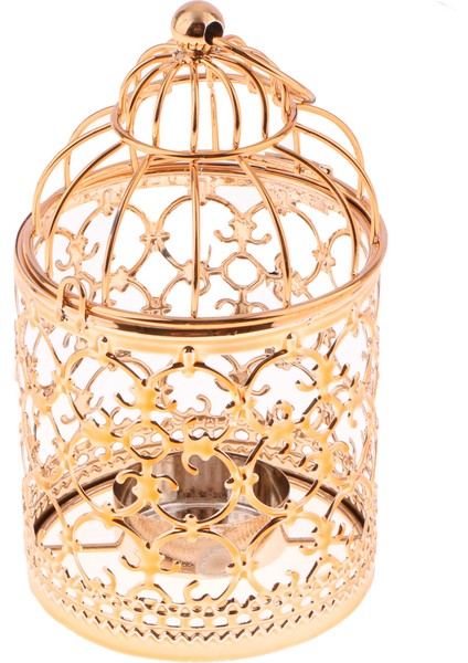F Fityle Kuş Kafesi Mumluk Metal Tealight Fener Masa Parçası - A-Gül Altın (Yurt Dışından)