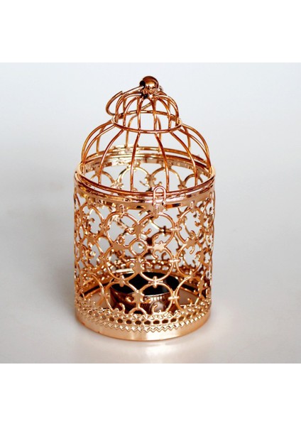 F Fityle Kuş Kafesi Mumluk Metal Tealight Fener Masa Parçası - A-Gül Altın (Yurt Dışından)