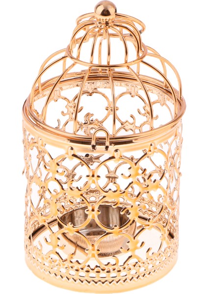 F Fityle Kuş Kafesi Mumluk Metal Tealight Fener Masa Parçası - A-Gül Altın (Yurt Dışından)