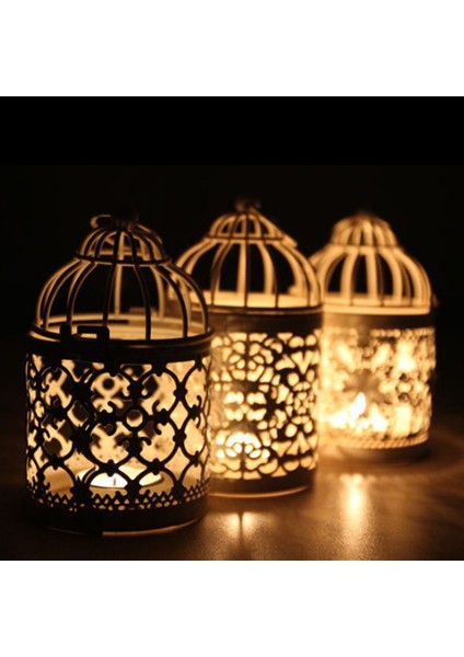 F Fityle Kuş Kafesi Mumluk Metal Tealight Fener Masa Parçası - A-Gül Altın (Yurt Dışından)