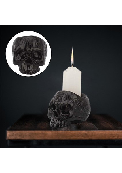 F Fityle Reçine Siyah Kafatası Mumluk Şamdan Heykeli Craft Cadılar Bayramı Dekor (Yurt Dışından) modelleri