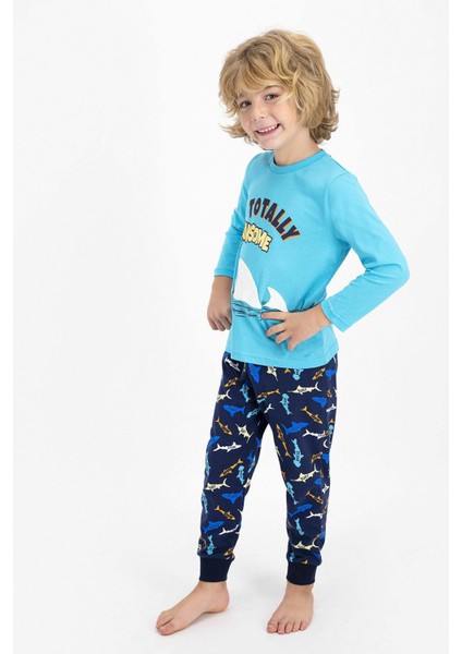 2357 Totally Jawsome Turkuaz Erkek Çocuk Uzun Kol Pijama Takımı fiyatları