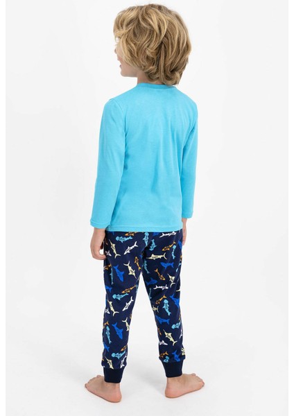 2357 Totally Jawsome Turkuaz Erkek Çocuk Uzun Kol Pijama Takımı modelleri