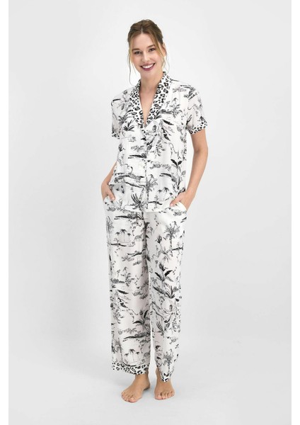 7736 Leopard Krem Kadın Gömlek Pijama fiyatları