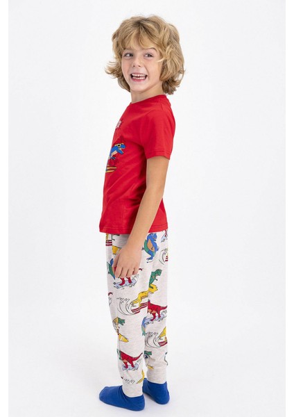2347 Surf Crocodile Kırmızı Erkek Çocuk Kısa Kol Pijama Takımı modelleri