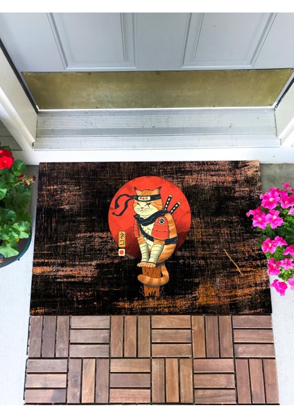 Ninja Kedi Kapı Önü Paspası Dekoratif Kapı Paspası Dış Mekan Paspas Ev Içi Paspası 45X70CM