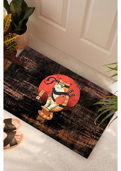 Ninja Kedi Kapı Önü Paspası Dekoratif Kapı Paspası Dış Mekan Paspas Ev Içi Paspası 45X70CM