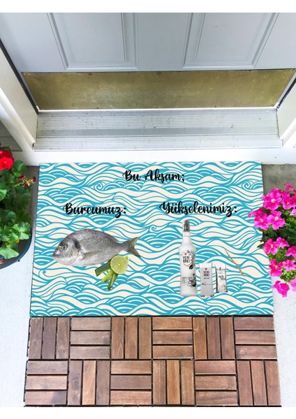 Rakı Balık Kapı Önü Paspası Dekoratif Kapı Paspası Dış Mekan Paspas Ev Içi Paspası 45X70CM